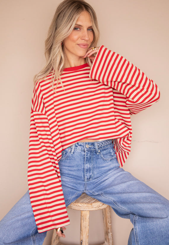 Sadie Stripe Beige/Bordeaux - Longsleeve