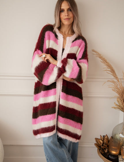 Stripes On Repeat Pink/Bordeaux - Cardigan