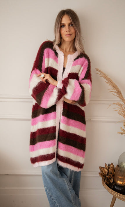 Stripes On Repeat Pink/Bordeaux - Cardigan
