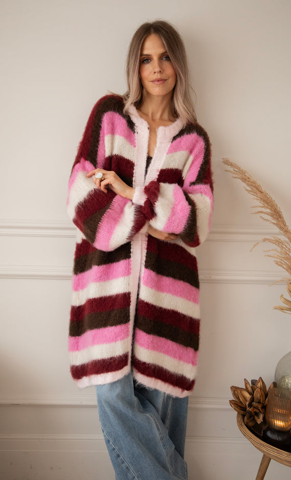 Strickjacke - Stripes On Repeat - Rosa/Bordeaux