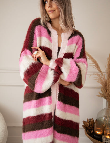 Stripes On Repeat Pink/Bordeaux - Cardigan