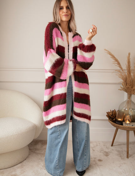 Stripes On Repeat Pink/Bordeaux - Cardigan