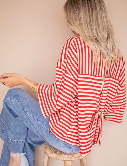 Sadie Stripe Bow Beige/Bordeaux - T-Shirt