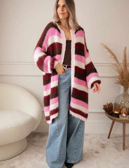 Stripes On Repeat Pink/Bordeaux - Cardigan