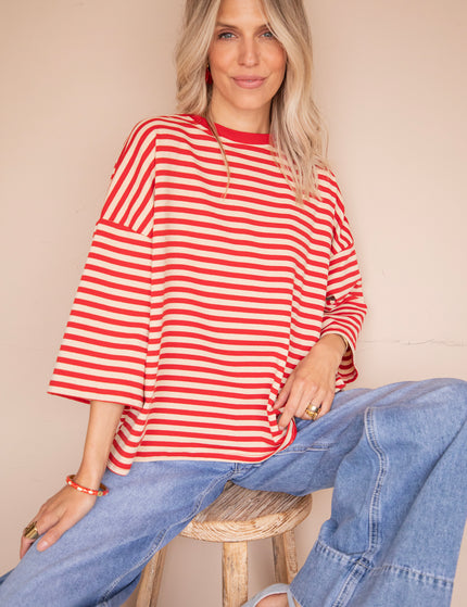 Sadie Stripe Bow Beige/Bordeaux - T-Shirt
