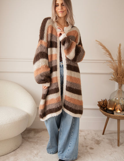 Stripes On Repeat Choco/Camel - Cardigan
