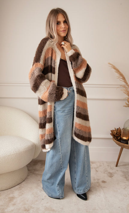 Stripes On Repeat Choco/Camel - Cardigan