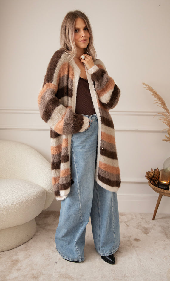 Strickjacke - Stripes On Repeat - Choco/Camel