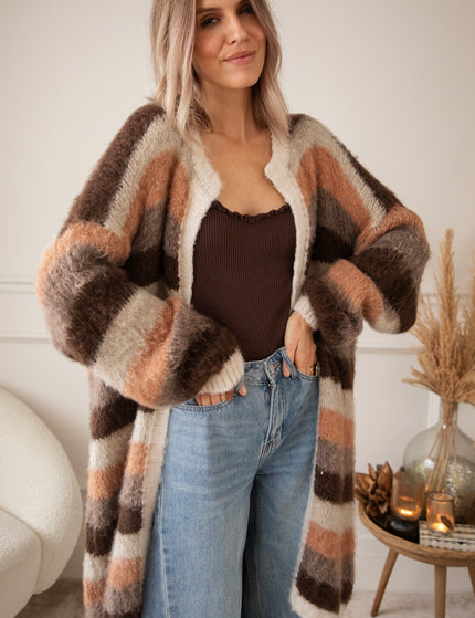 Stripes On Repeat Choco/Camel - Cardigan