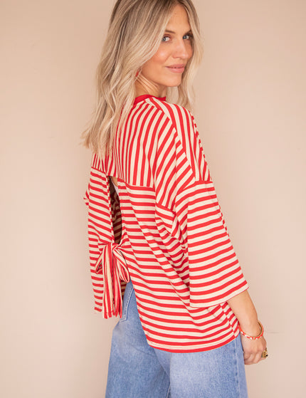 Sadie Stripe Bow Beige/Bordeaux - T-Shirt