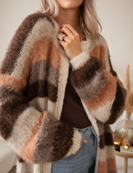 Stripes On Repeat Choco/Camel - Cardigan
