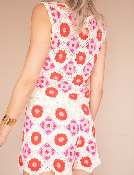 Top - Crochet Blooms - Beige/Rosa