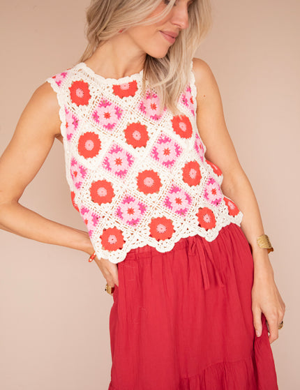 Top - Crochet Blooms - Beige/Rosa