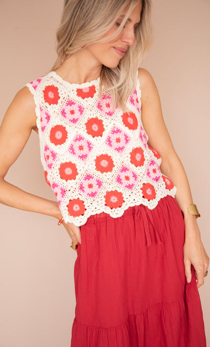 Top - Crochet Blooms - Beige/Rosa