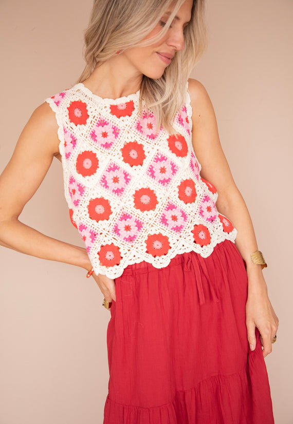 Crochet Blooms Beige/Pink - Top