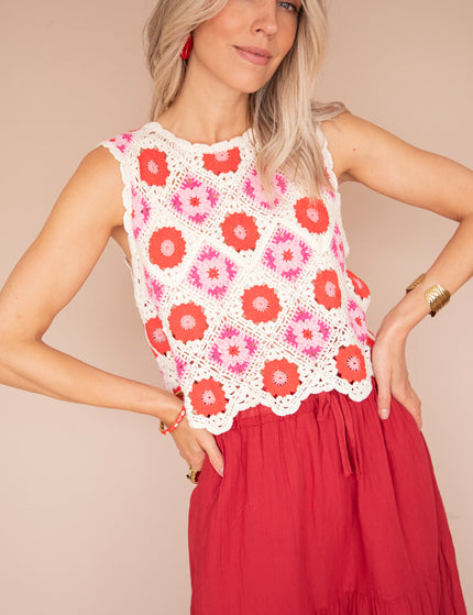 Top - Crochet Blooms - Beige/Rosa