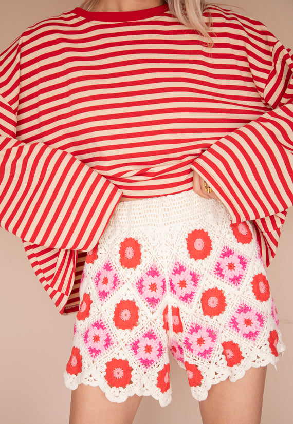 Crochet Blooms Beige/Pink - Shorts