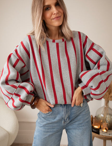Pullover - Snuggle Up In Stripes - Grau/Rot