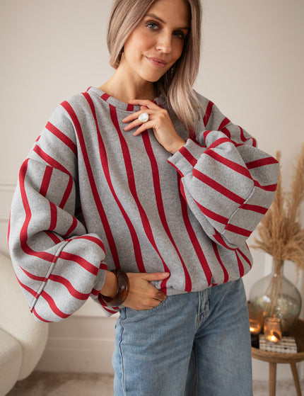 Pullover - Snuggle Up In Stripes - Grau/Rot
