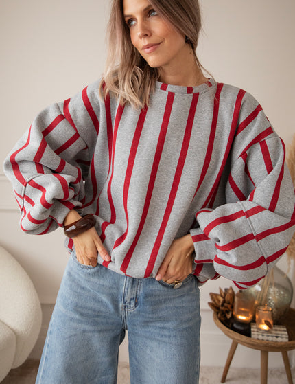 Pullover - Snuggle Up In Stripes - Grau/Rot