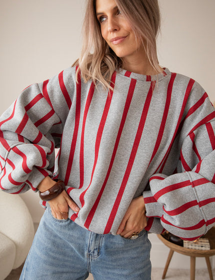 Pullover - Snuggle Up In Stripes - Grau/Rot