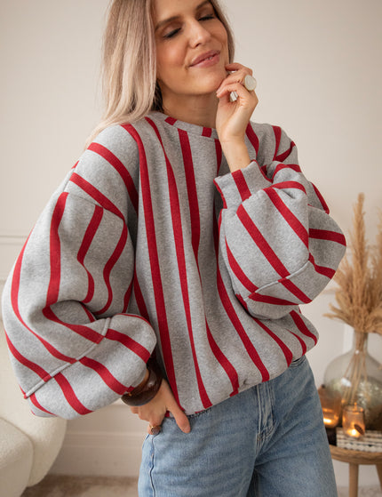 Pullover - Snuggle Up In Stripes - Grau/Rot