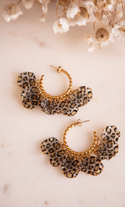 Leaves All Around Leopard - Earrings