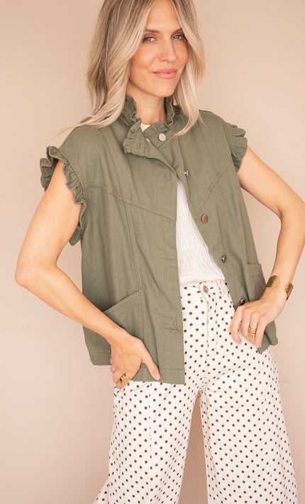 Sleeveless Ruches Kaki - Jacket