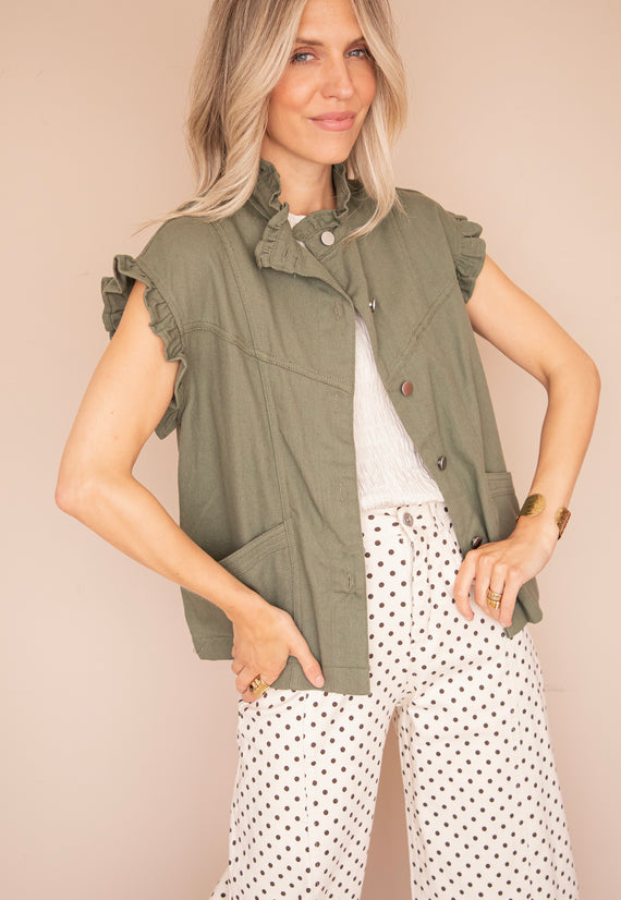 Sleeveless Ruches Khaki - Jacket