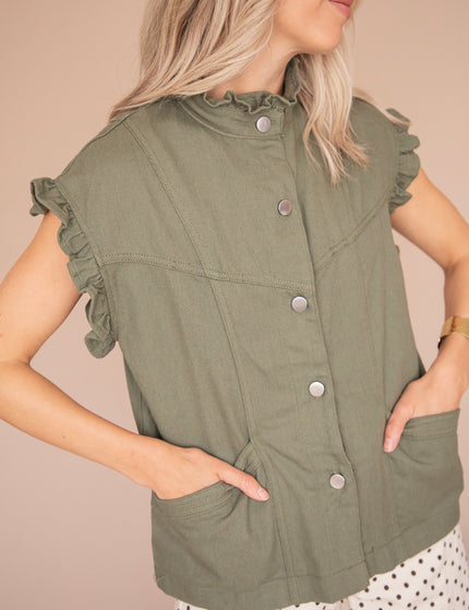 Sleeveless Ruches Kaki - Jacket