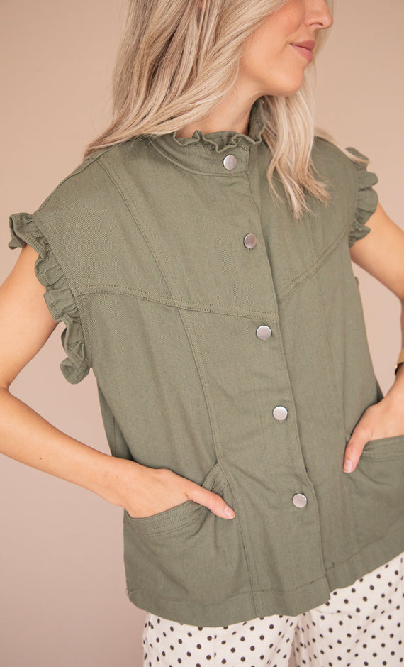 Sleeveless Ruches Kaki - Jacket
