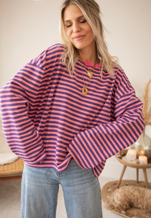 Sadie Stripe Pink/Dark Blue - Longsleeve