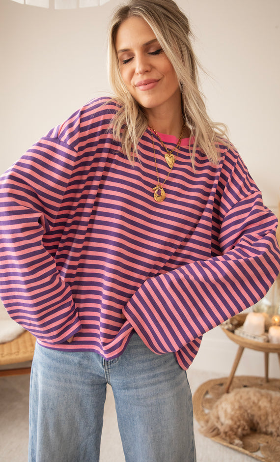 Sadie Stripe Pink/Dark Blue - Longsleeve