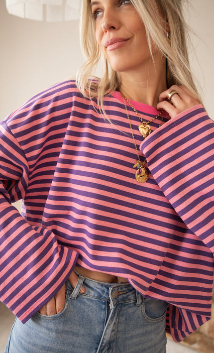 Sadie Stripe Pink/Dark Blue - Longsleeve