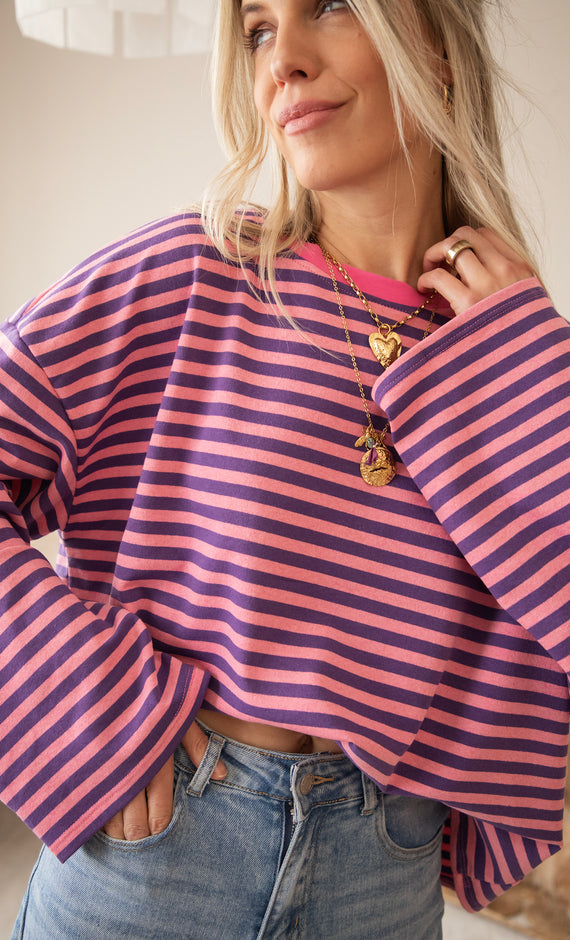 Sadie Stripe Pink/Dark Blue - Longsleeve