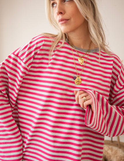 Sadie Stripe Soft Grey/Fuchsia - Longsleeve