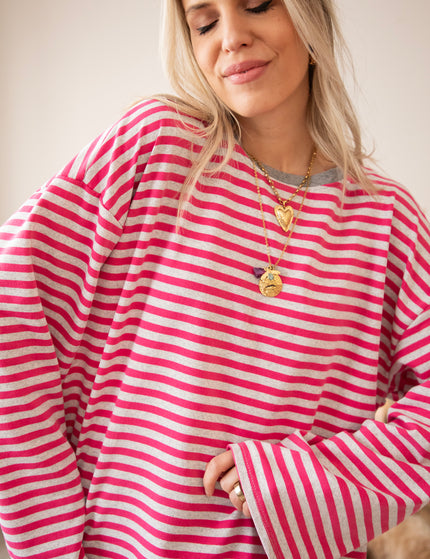 Sadie Stripe Soft Grey/Fuchsia - Longsleeve