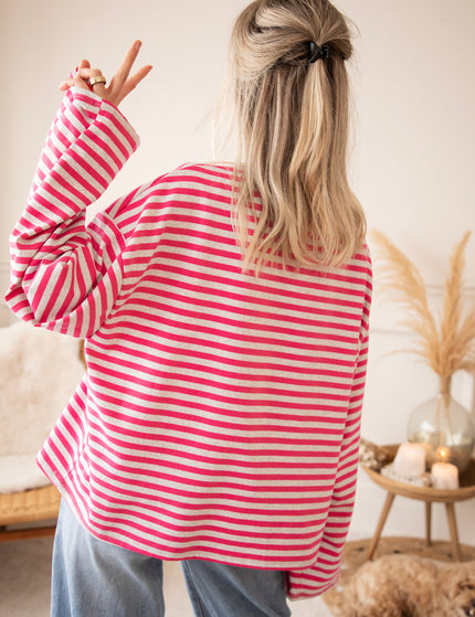 Sadie Stripe Soft Grey/Fuchsia - Longsleeve