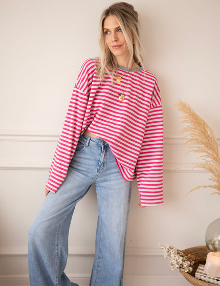 Sadie Stripe Soft Grey/Fuchsia - Longsleeve