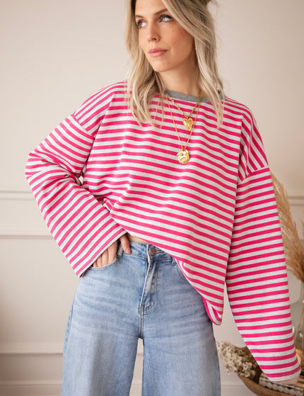Sadie Stripe Soft Grey/Fuchsia - Longsleeve