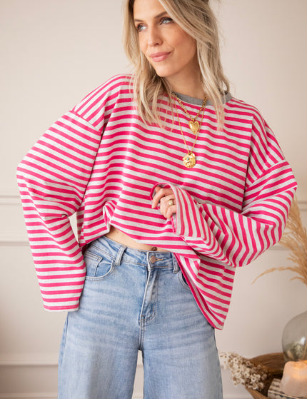 Sadie Stripe Soft Grey/Fuchsia - Longsleeve