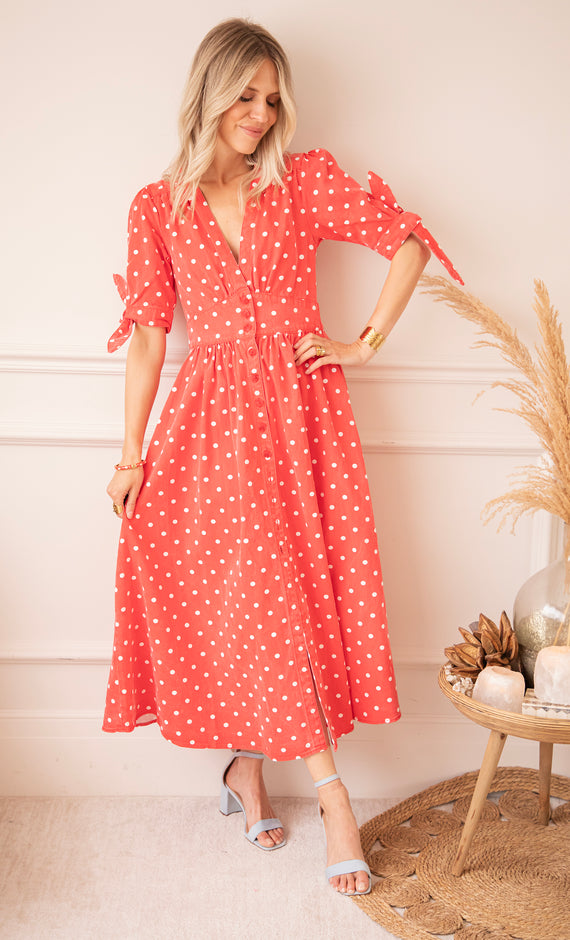 Jeanne Dots Red - Maxi Jurk