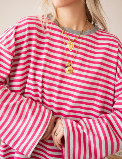 Sadie Stripe Soft Grey/Fuchsia - Longsleeve