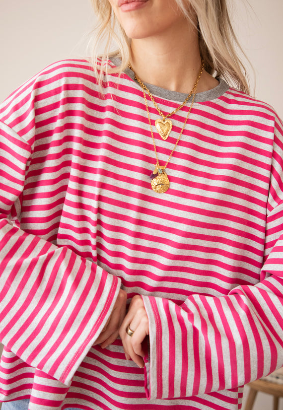 Sadie Stripe Soft Grey/Fuchsia - Longsleeve