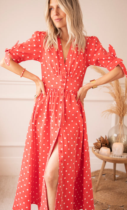 Jeanne Dots Red - Maxi Jurk