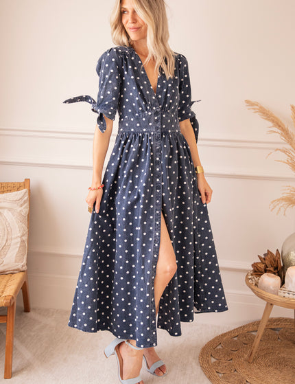 Jeanne Dots Dark Blue - Maxi Jurk