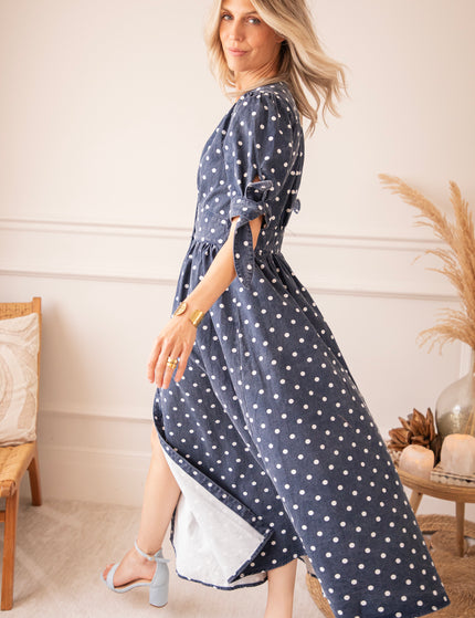 Jeanne Dots Dark Blue - Maxi Jurk