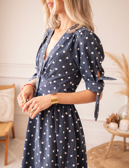 Jeanne Dots Dark Blue - Maxi Jurk