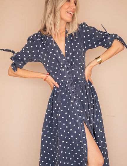 Jeanne Dots Dark Blue - Maxi Jurk