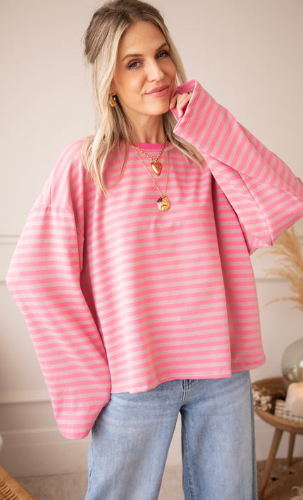 Sadie Stripe Pink/Taupe - Longsleeve